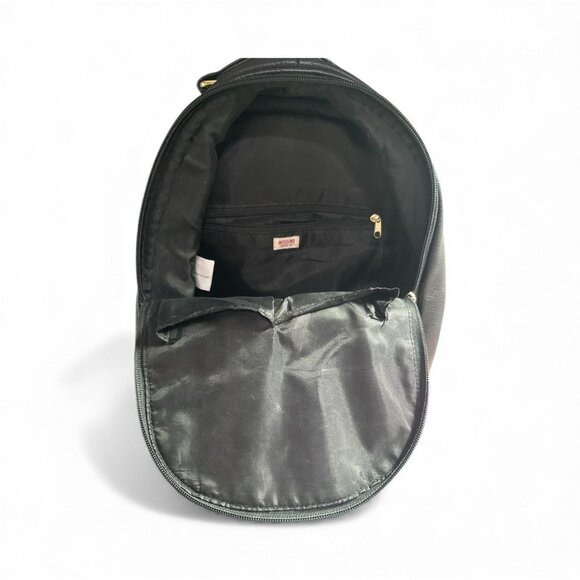 Black Faux Leather Backpack With Gold Hardware Zipper Pockets & Adjustable Strap - Picture 6 of 14